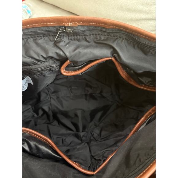 MiaBossi Diaper Bag - Black Polka Dot Canvas with Brown Leather Trim - Picture 6 of 6
